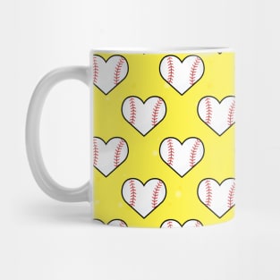 Baseball Ball Texture In Heart Shape - Seamless Pattern on Yellow Background Mug